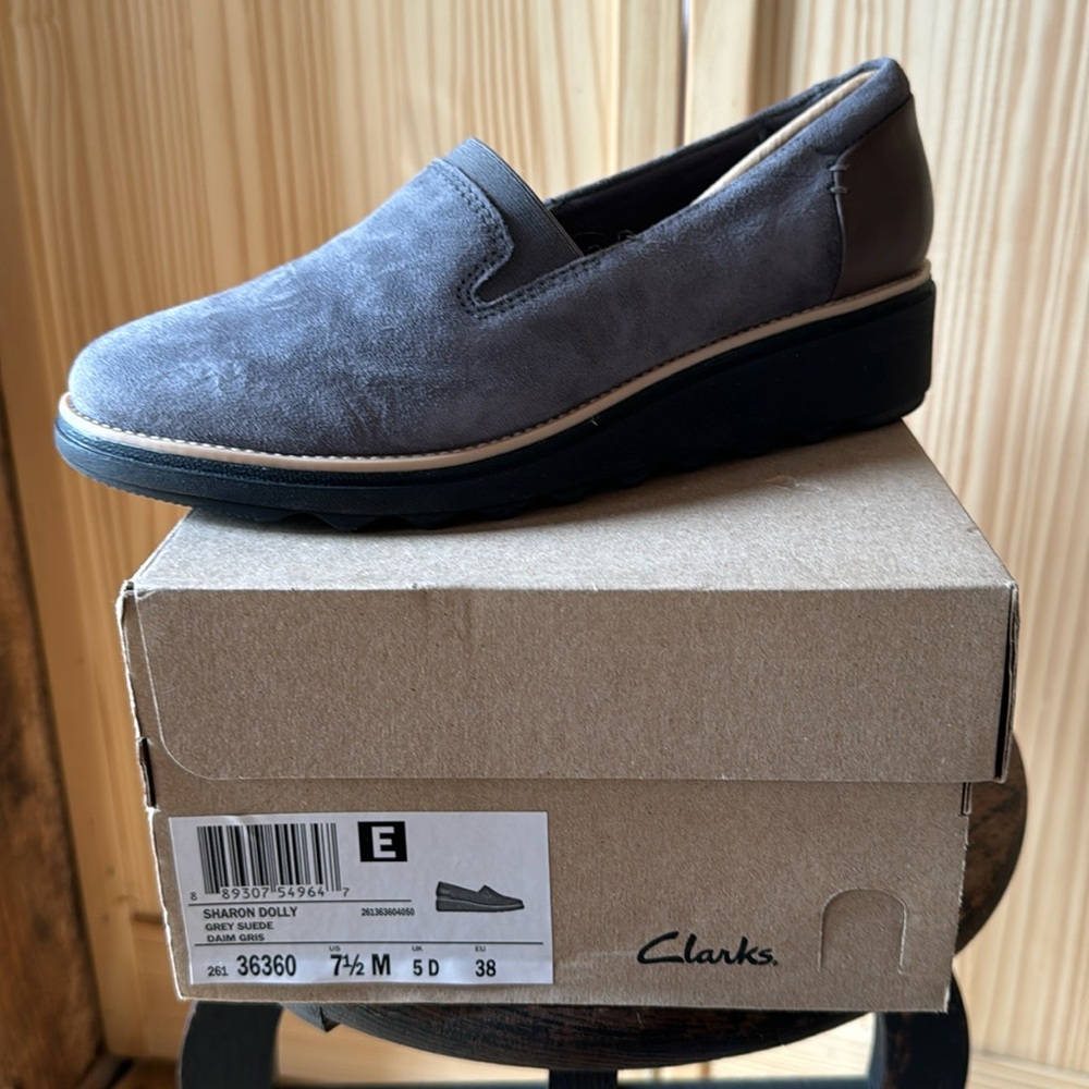 Clarks Grey Suede wedge shoes